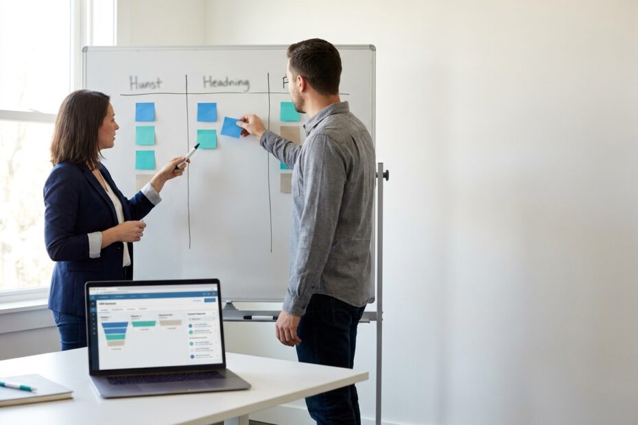 Small business sales team comparing AI sales tools using a lead generation workflow from prospecting to CRM follow-up