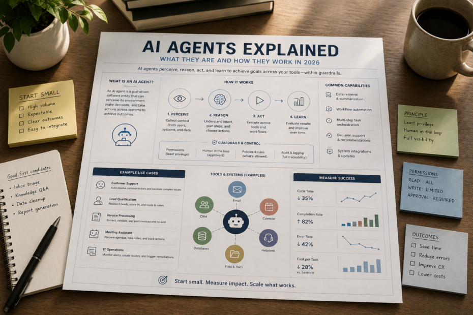 Small business team reviewing an AI agent workflow board for support ticket triage with a human approval step.